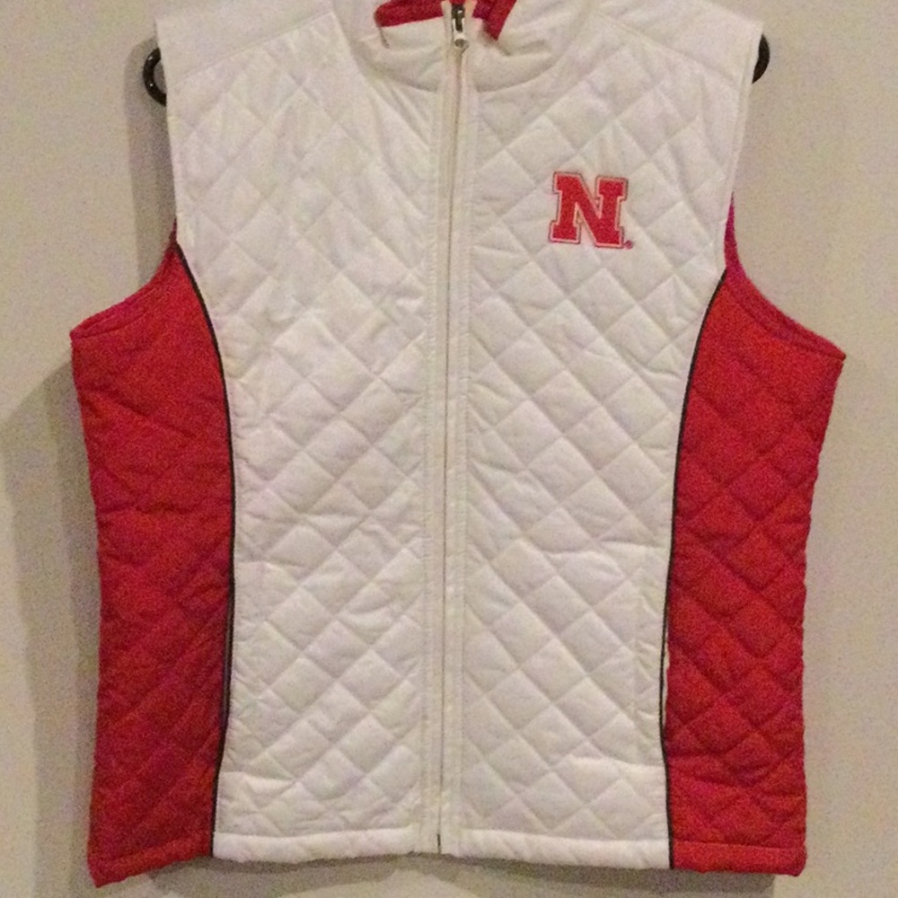 Women’s Quilted Vest - Red and White Nebraska Husker size L.